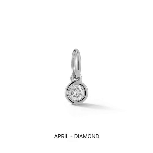 White Gold-1^Designer Diamond Necklaces: DRD Birthstone Charm in White Gold. April