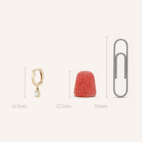 Yellow Gold-4^Diamond Huggies: Sadie Pearl Baguette Bezel Drop Huggies in Yellow Gold