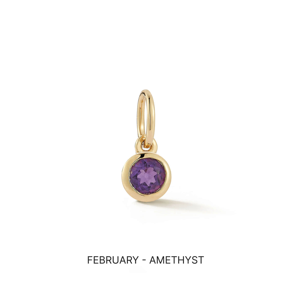 Yellow Gold-2^Designer Diamond Necklaces: DRD Birthstone Charm in Yellow Gold. February