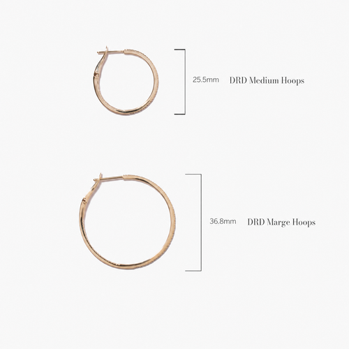 Yellow Gold-4^Designer Gold Hoops: DRD Medium Solid Gold Hoops in Yellow Gold
