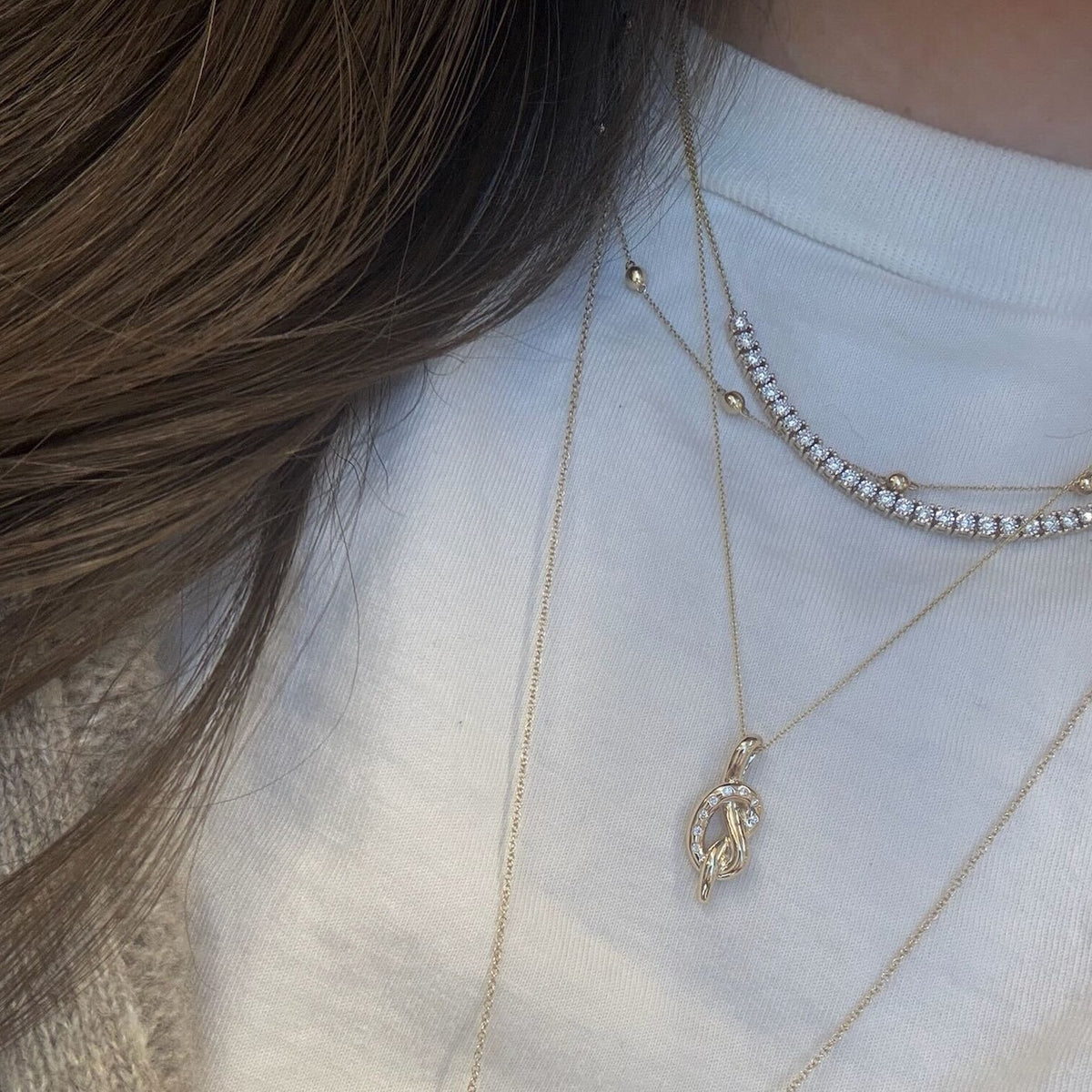 Yellow Gold-2^Designer Diamond Necklaces: Caroline Chambers x DRD Knot Charm in Yellow Gold