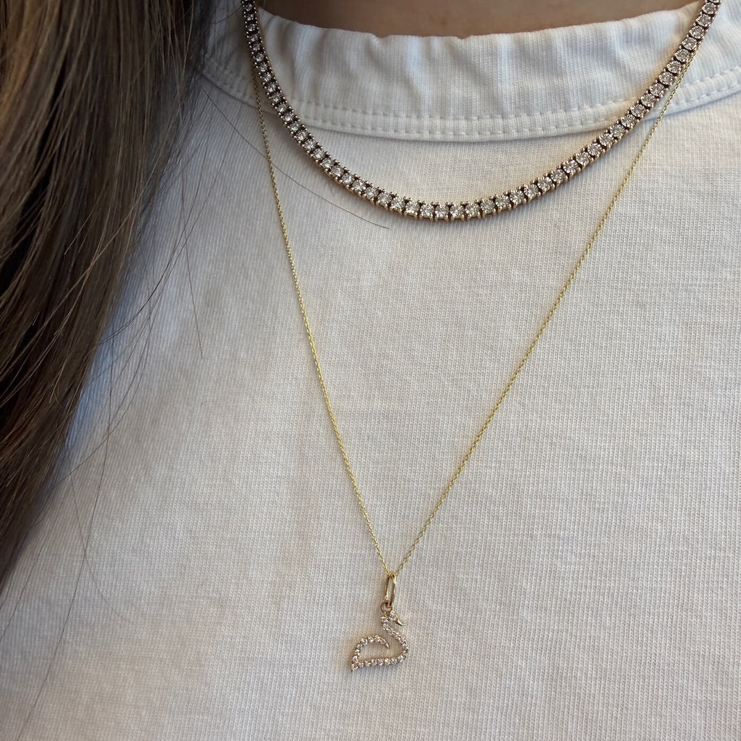 Yellow Gold-2^Designer Diamond Necklaces: DRD Swan Charm in Yellow Gold