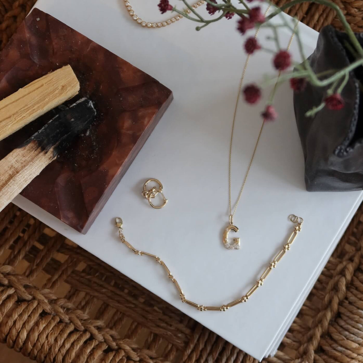 Yellow Gold-7^Designer Diamond Necklaces: Cynthia Rose Initial Charm in Yellow Gold