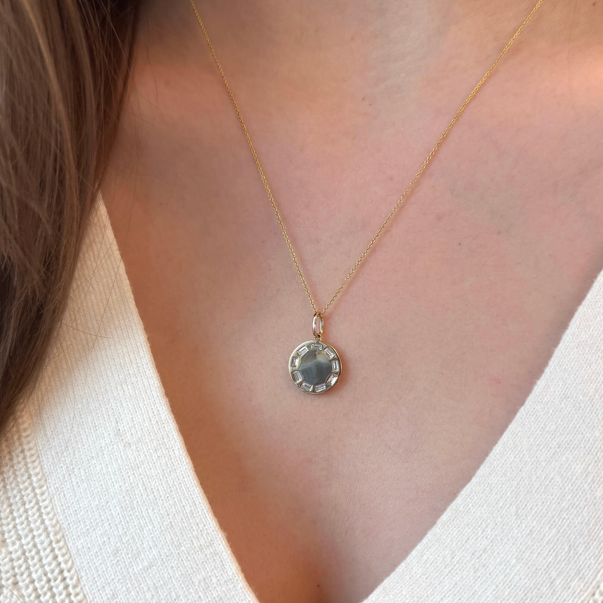 Yellow Gold-2^Designer Diamond Necklaces: DRD Gold Baguette Charm in Yellow Gold