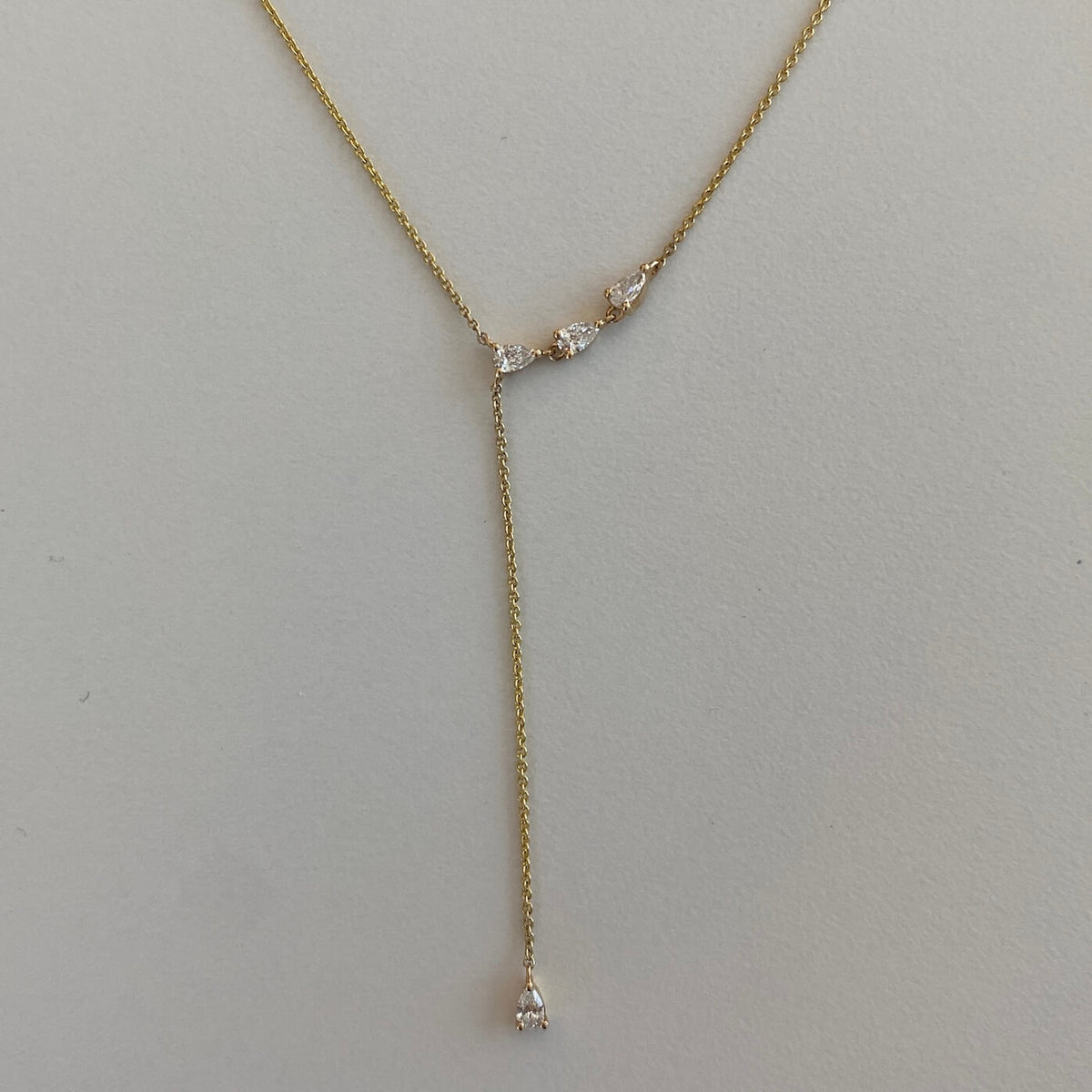 Yellow Gold-1^Designer Diamond Necklaces: Taylor Elaine Trio Pear Lariat Necklace in Yellow Gold