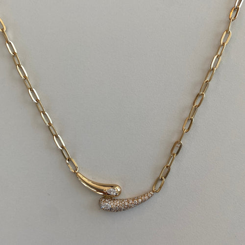 Yellow Gold-1^Diamond Bar Necklaces: Taylor Elaine Paperclip Bypass Necklace in Yellow Gold