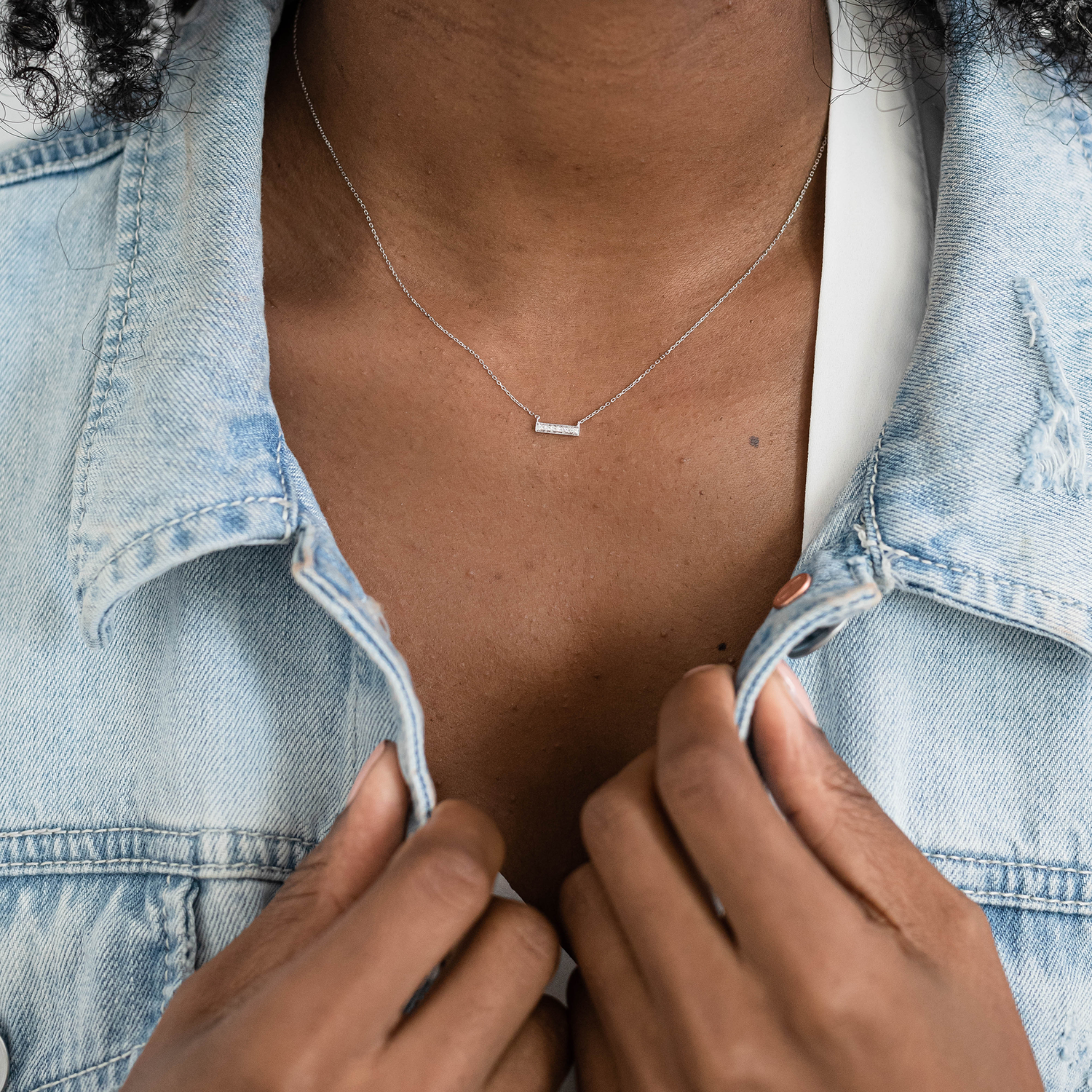 White Gold-2^Diamond Bar Necklaces: Sylvie Rose Diamond Gold Bar Necklace in White Gold