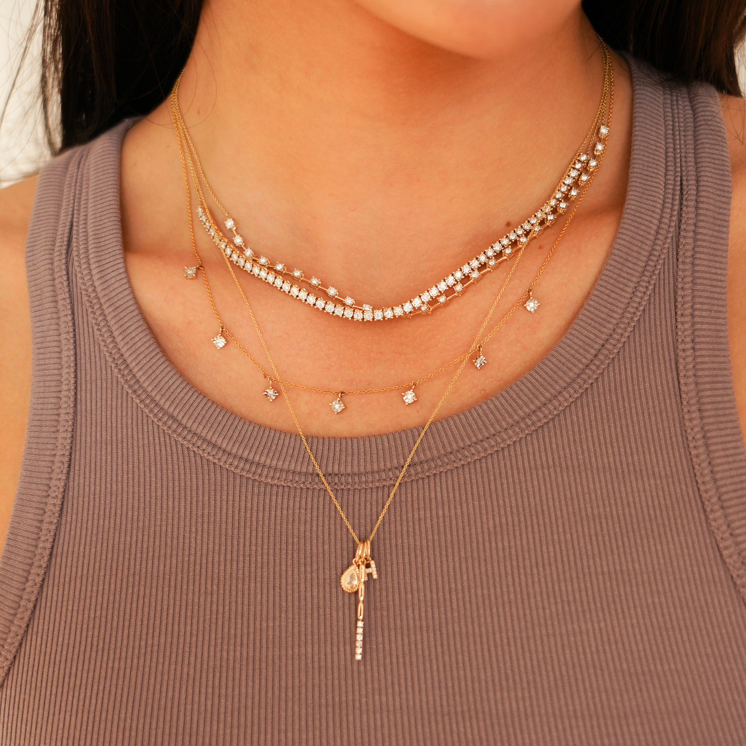 Yellow Gold-4^Diamond Station Necklaces: Ava Bea Station Necklace in Yellow Gold
