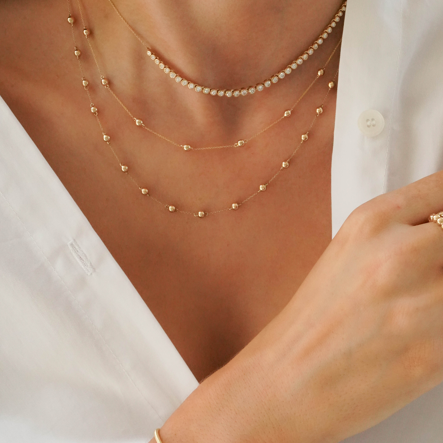 Yellow Gold-6^Diamond Station Necklaces: Poppy Rae Pebble Station Necklace in Yellow Gold