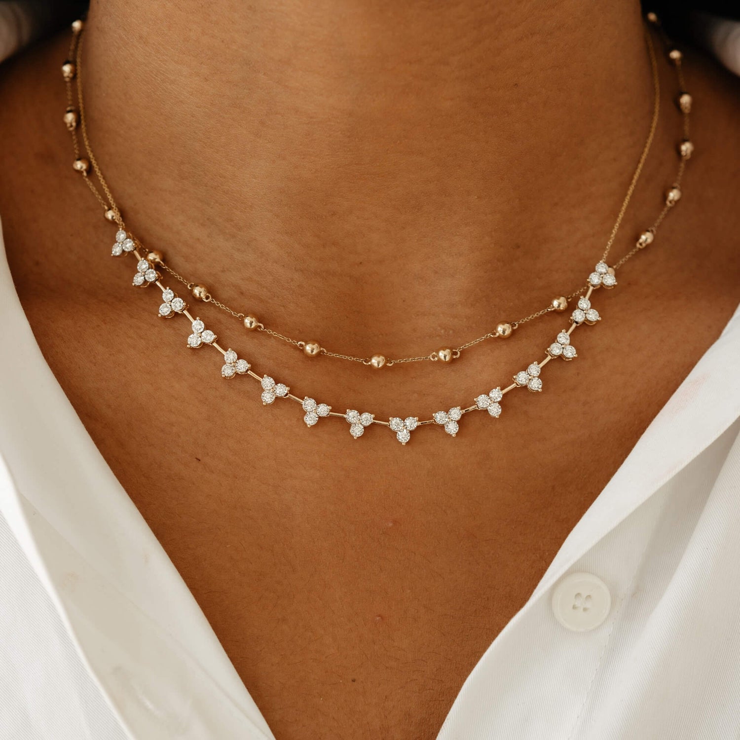 Rose Gold-4^Diamond Station Necklaces: Poppy Rae Eternity Pebble Station Necklace in Rose Gold