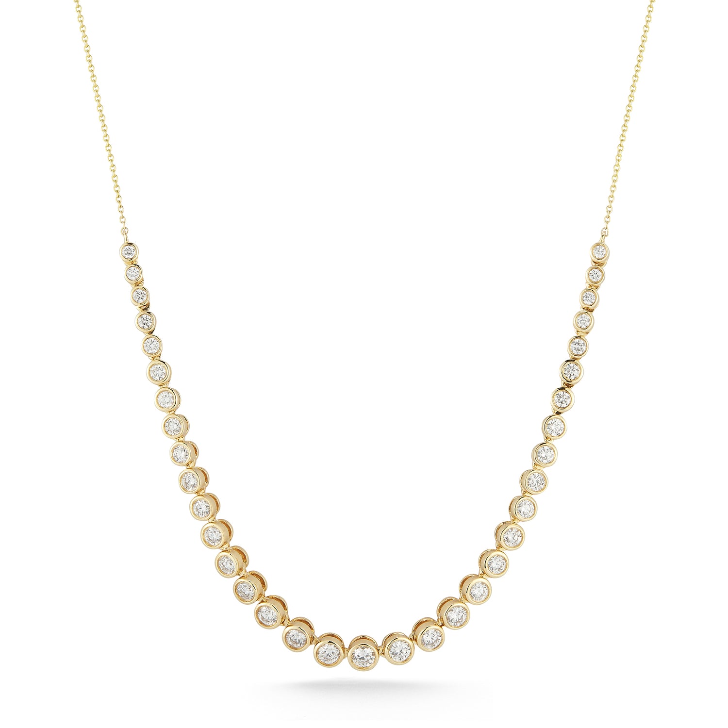 Yellow Gold-1^Diamond Tennis Necklaces: Lulu Jack Graduating Bezel Tennis Necklace in Yellow Gold