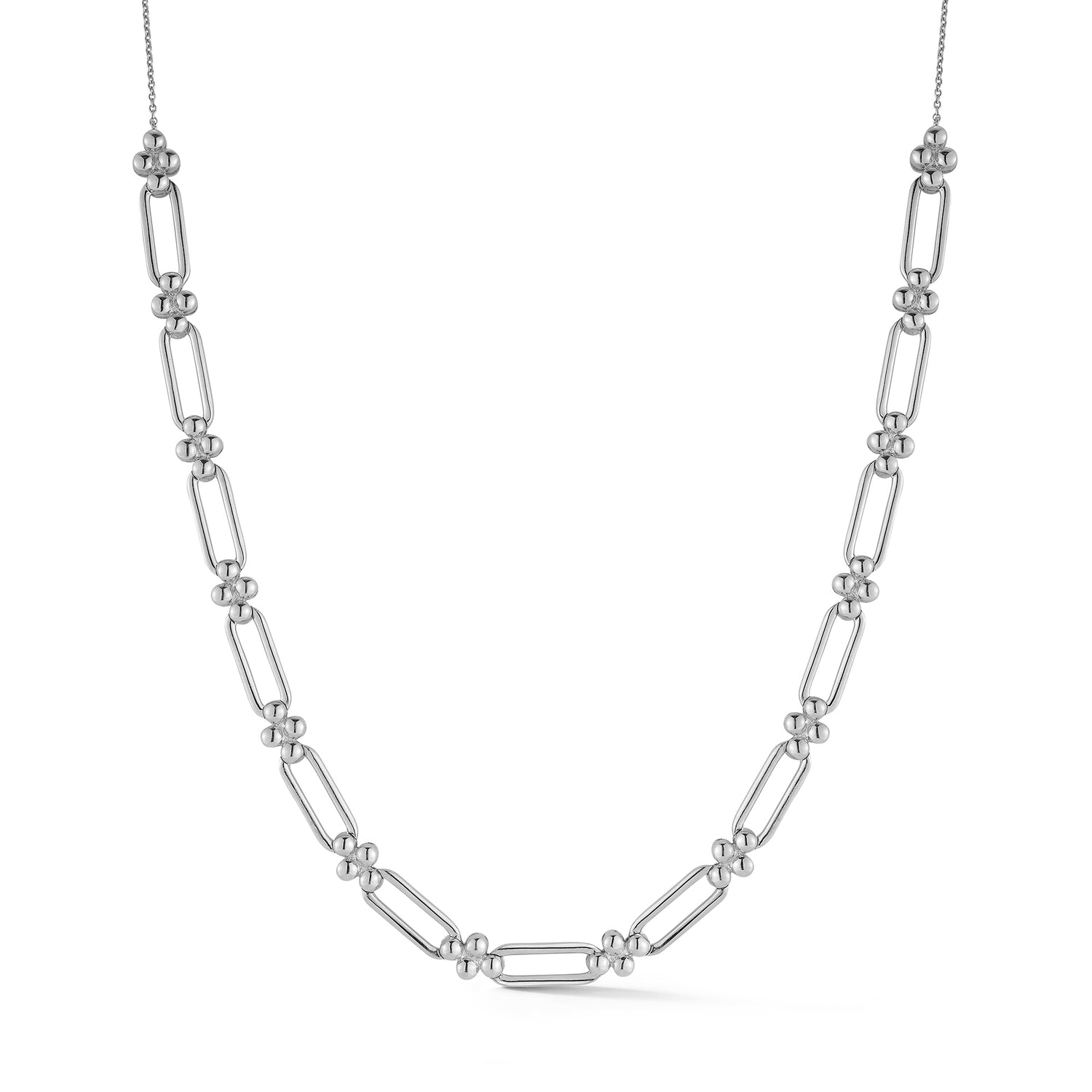 White Gold-1^Diamond Station Necklaces: Poppy Rae Link Station Necklace in White Gold