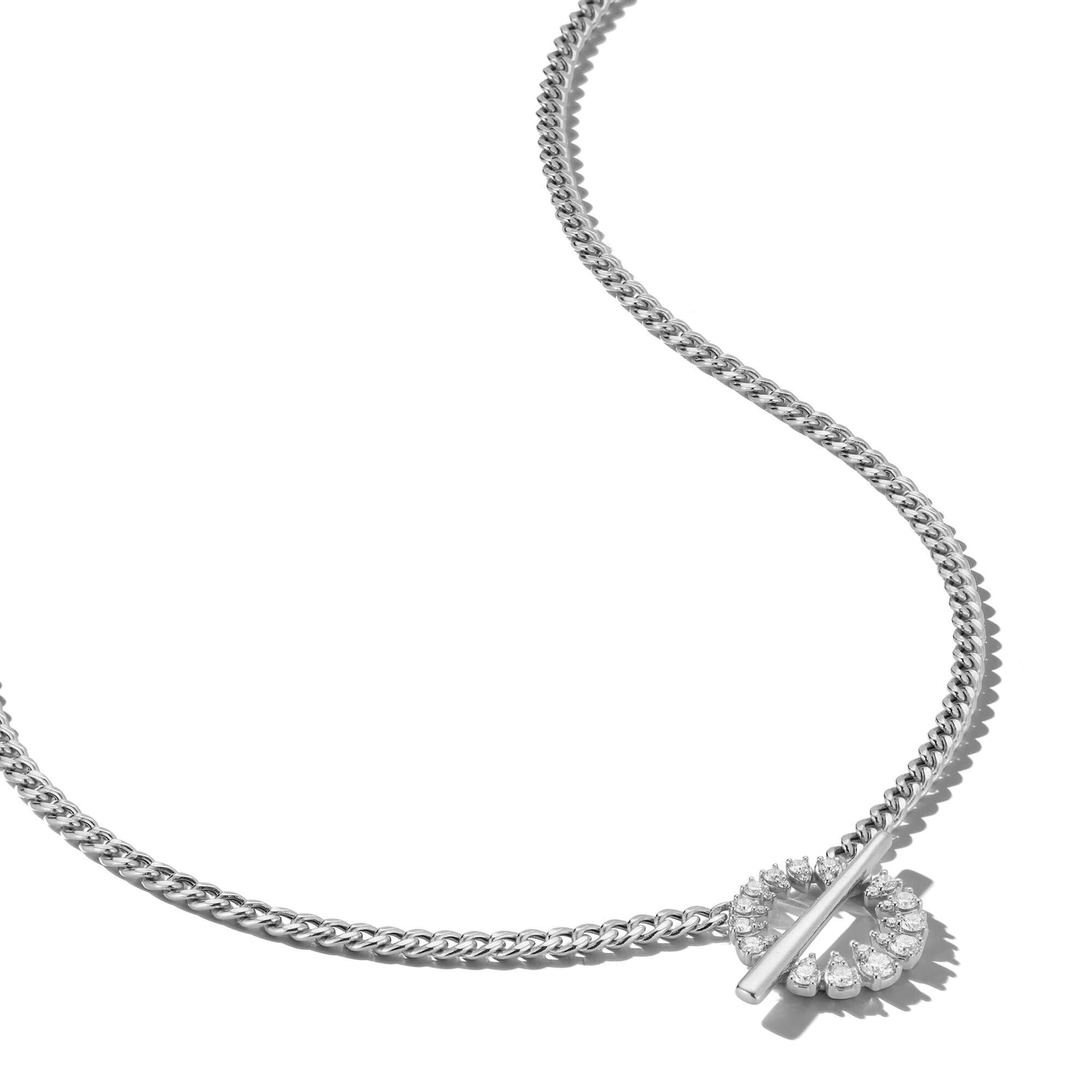 White Gold-4^Designer Diamond Necklaces: Sophia Ryan Cuban Chain Toggle Necklace in White Gold