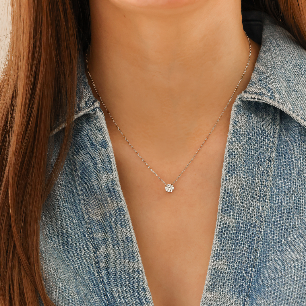 Yellow Gold-2^Diamond Pendant Necklaces: DRD 0.75 ct. Round Diamond Solitaire Necklace in Yellow Gold Thumbnail-only