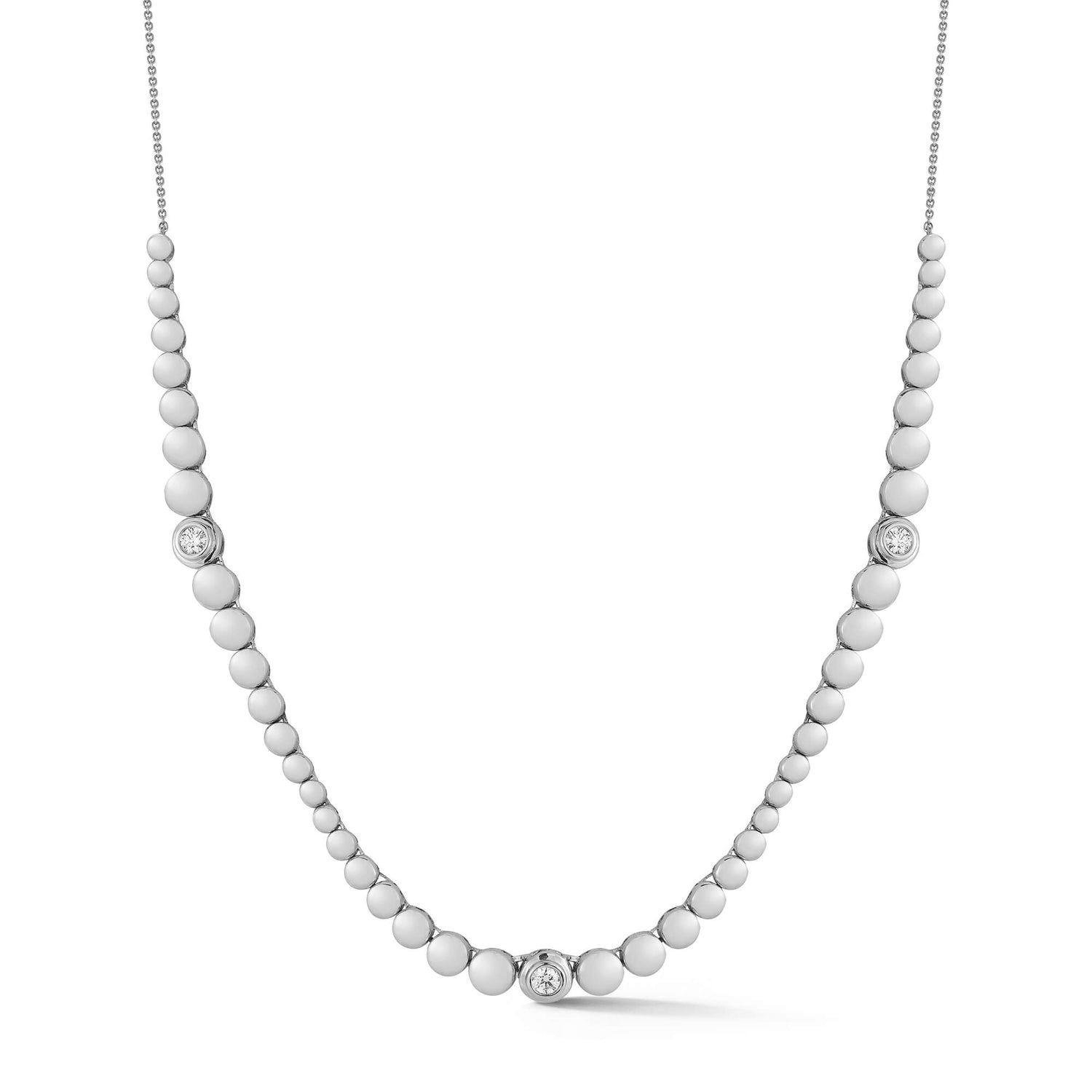 White Gold-1^Designer Diamond Necklaces: Poppy Rae Graduating Pebble Disc Station Necklace in White Gold