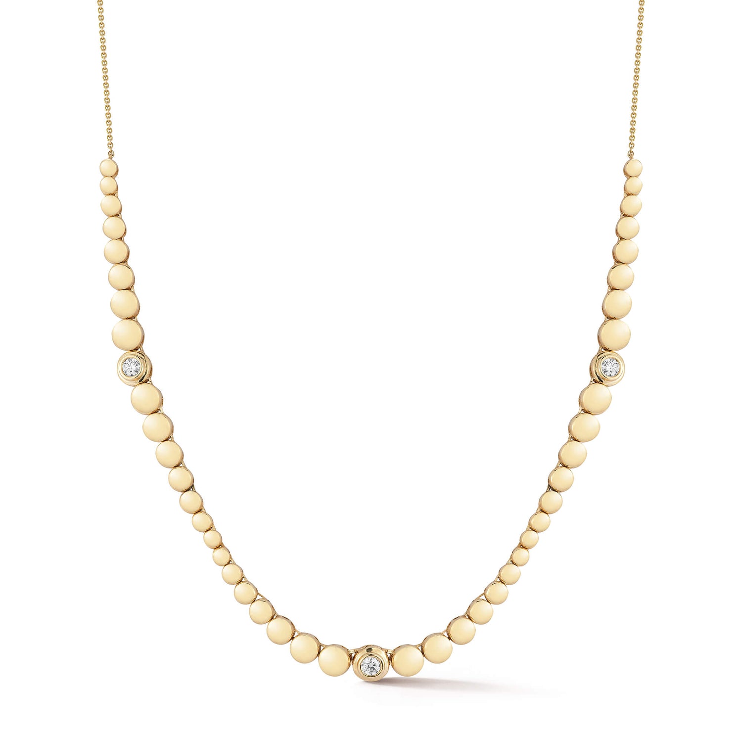 Yellow Gold-1^Designer Diamond Necklaces: Poppy Rae Graduating Pebble Disc Station Necklace in Yellow Gold