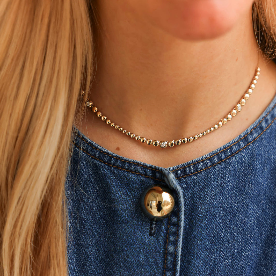 Yellow Gold-2^Designer Diamond Necklaces: Poppy Rae Graduating Pebble Disc Station Necklace in Yellow Gold