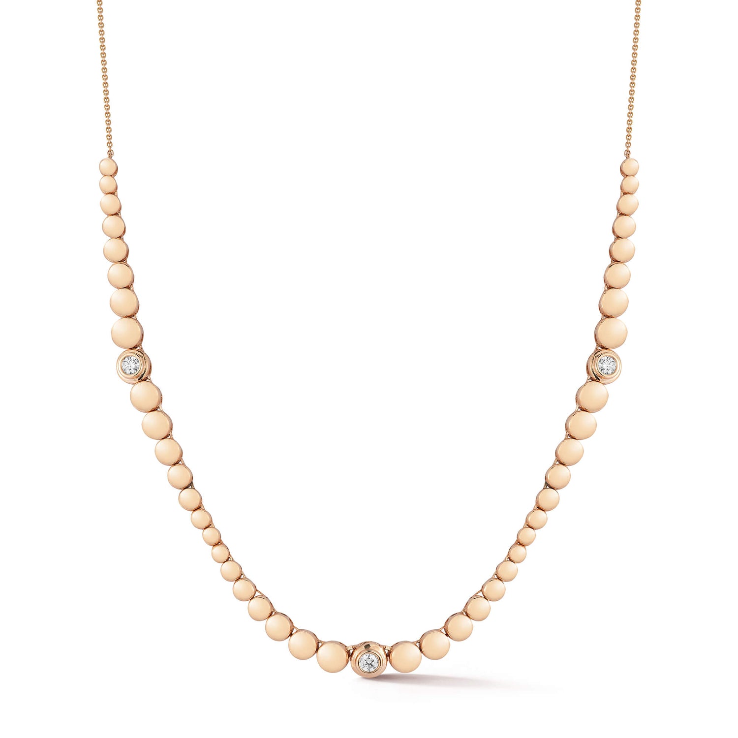 Rose Gold-1^Designer Diamond Necklaces: Poppy Rae Graduating Pebble Disc Station Necklace in Rose Gold