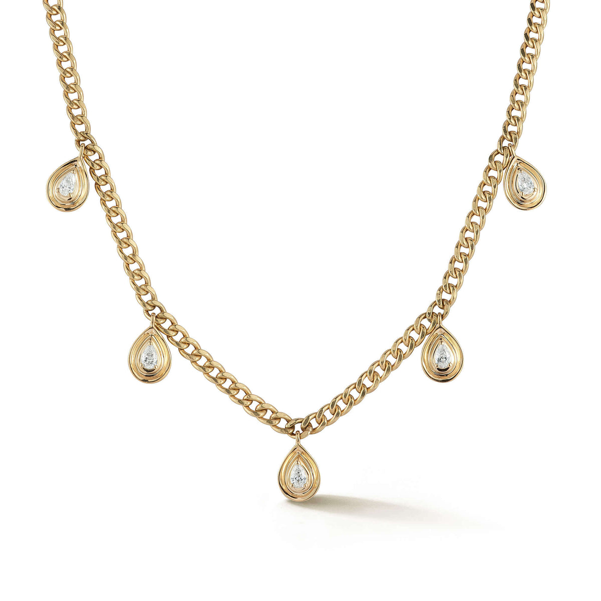 Yellow Gold-1^Diamond Station Necklaces: Nana Bernice Cuban Chain Station Necklace in Yellow Gold