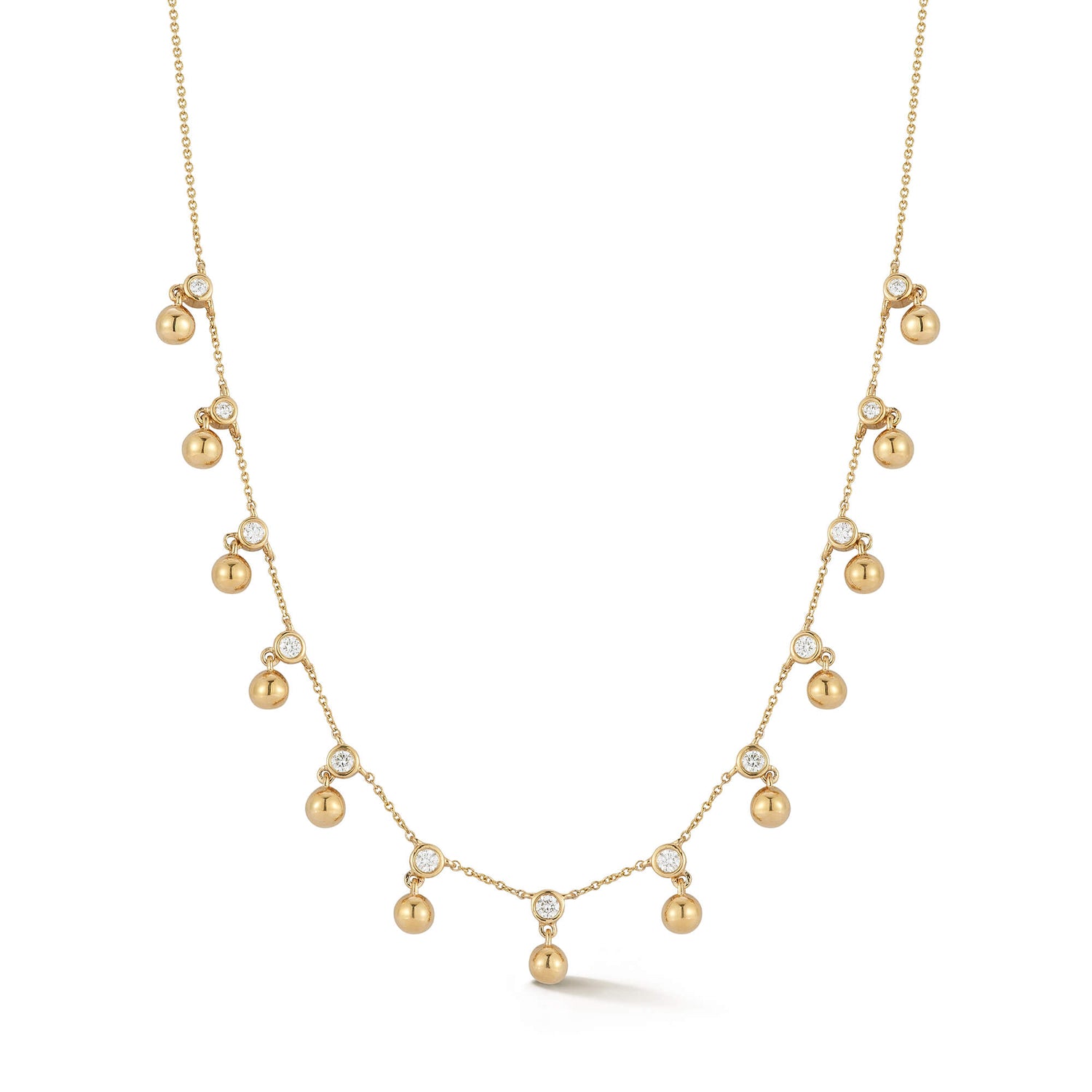 Yellow Gold-1^Diamond Station Necklaces: Poppy Rae Bezel Poppy Station Necklace in Yellow Gold