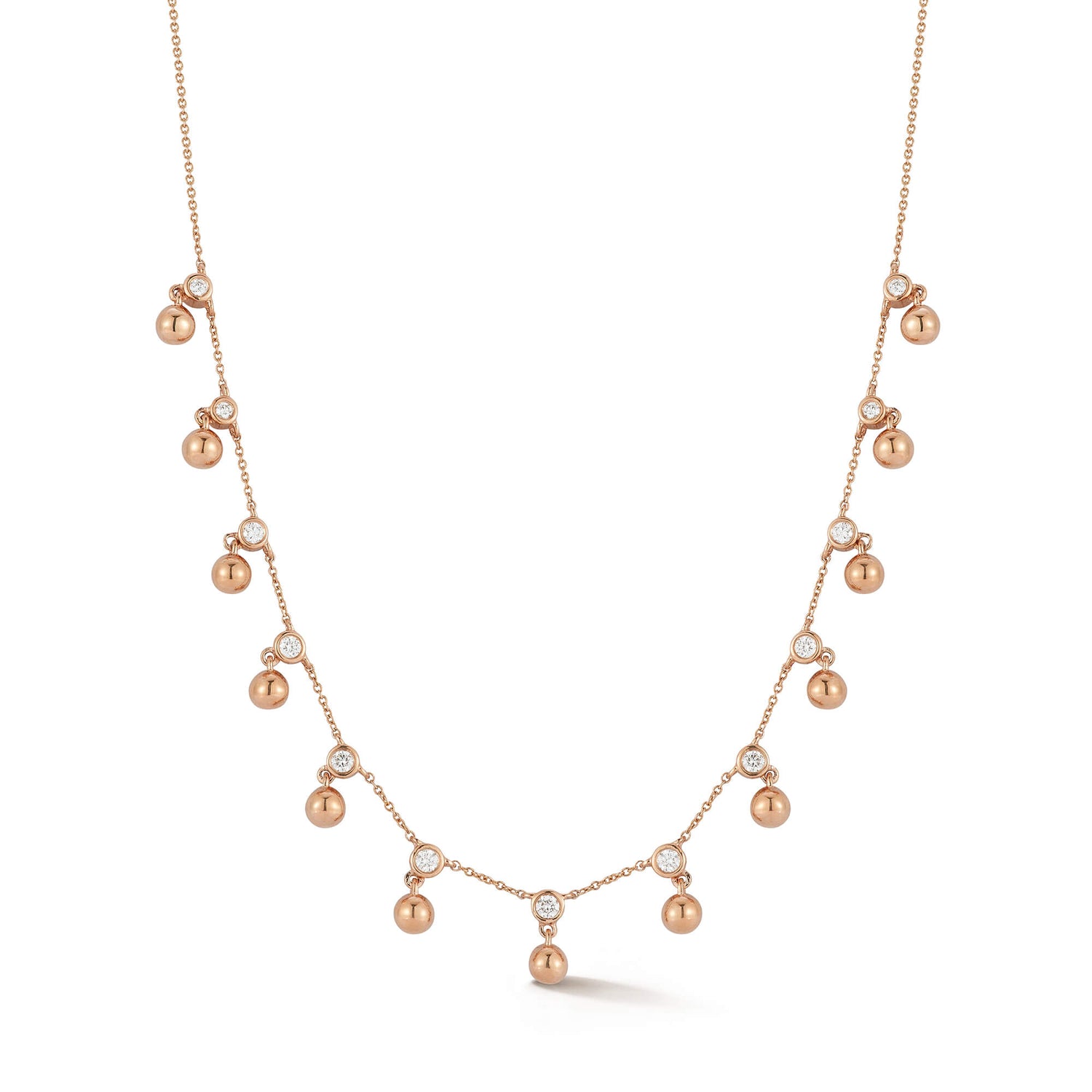 Rose Gold-1^Diamond Station Necklaces: Poppy Rae Bezel Poppy Station Necklace in Rose Gold