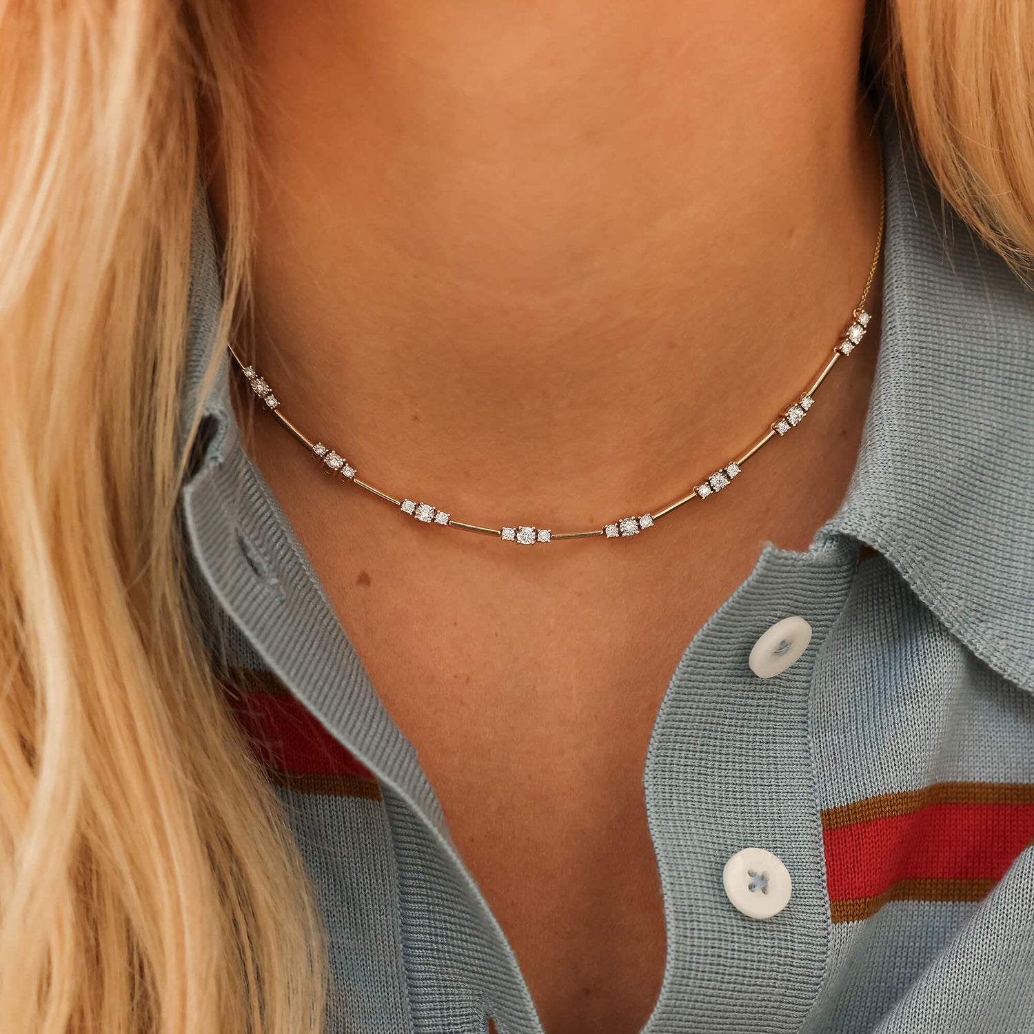 White Gold-2^Diamond Tennis Necklaces: Ava Bea Trio Interval Tennis Necklace in White Gold