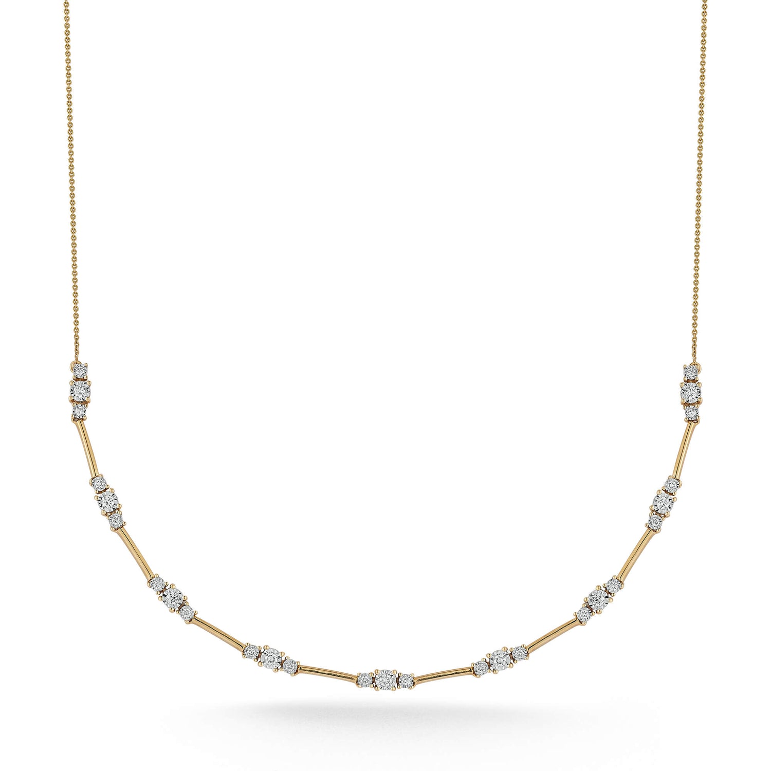Yellow Gold-1^Diamond Tennis Necklaces: Ava Bea Trio Interval Tennis Necklace in Yellow Gold