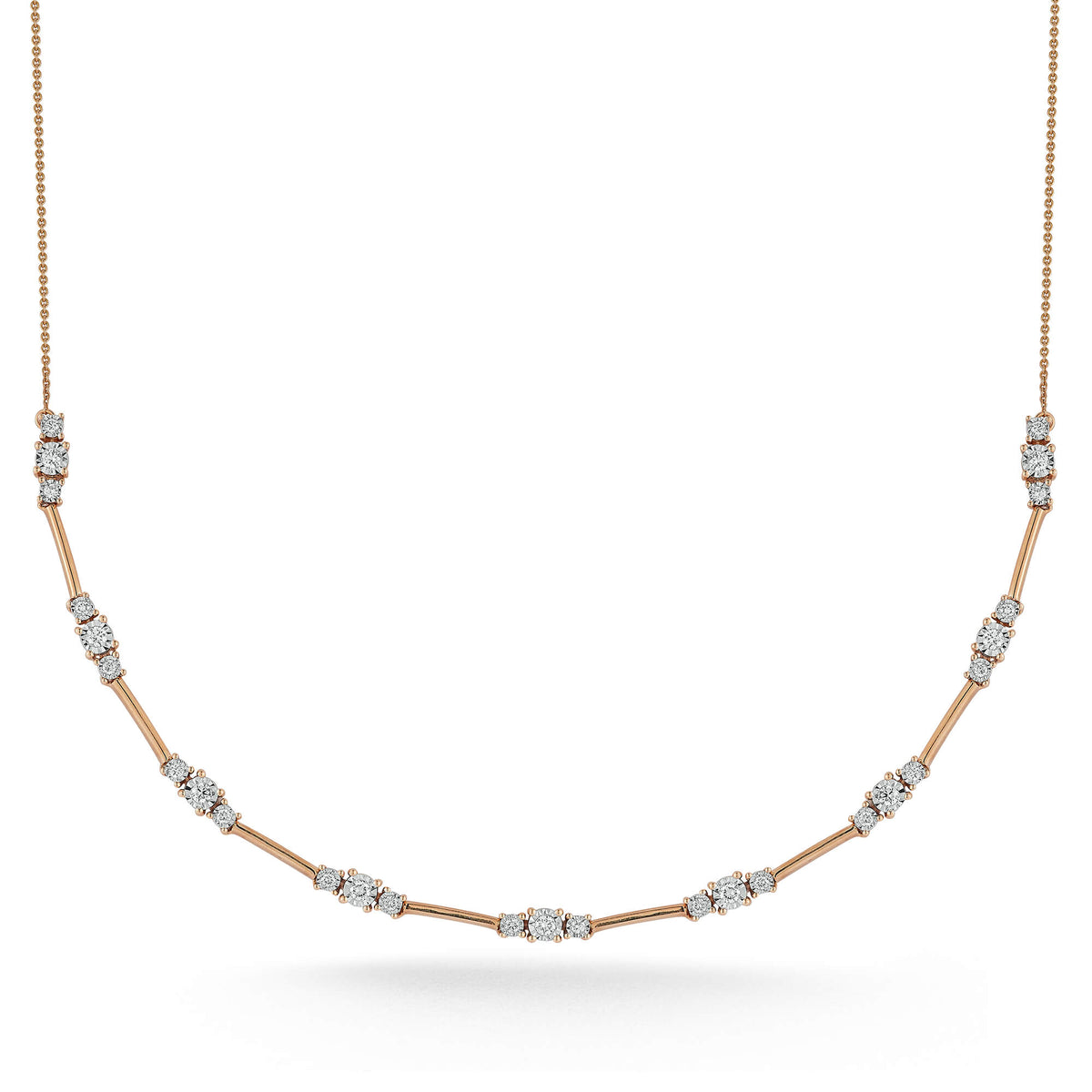 Rose Gold-1^Diamond Tennis Necklaces: Ava Bea Trio Interval Tennis Necklace in Rose Gold
