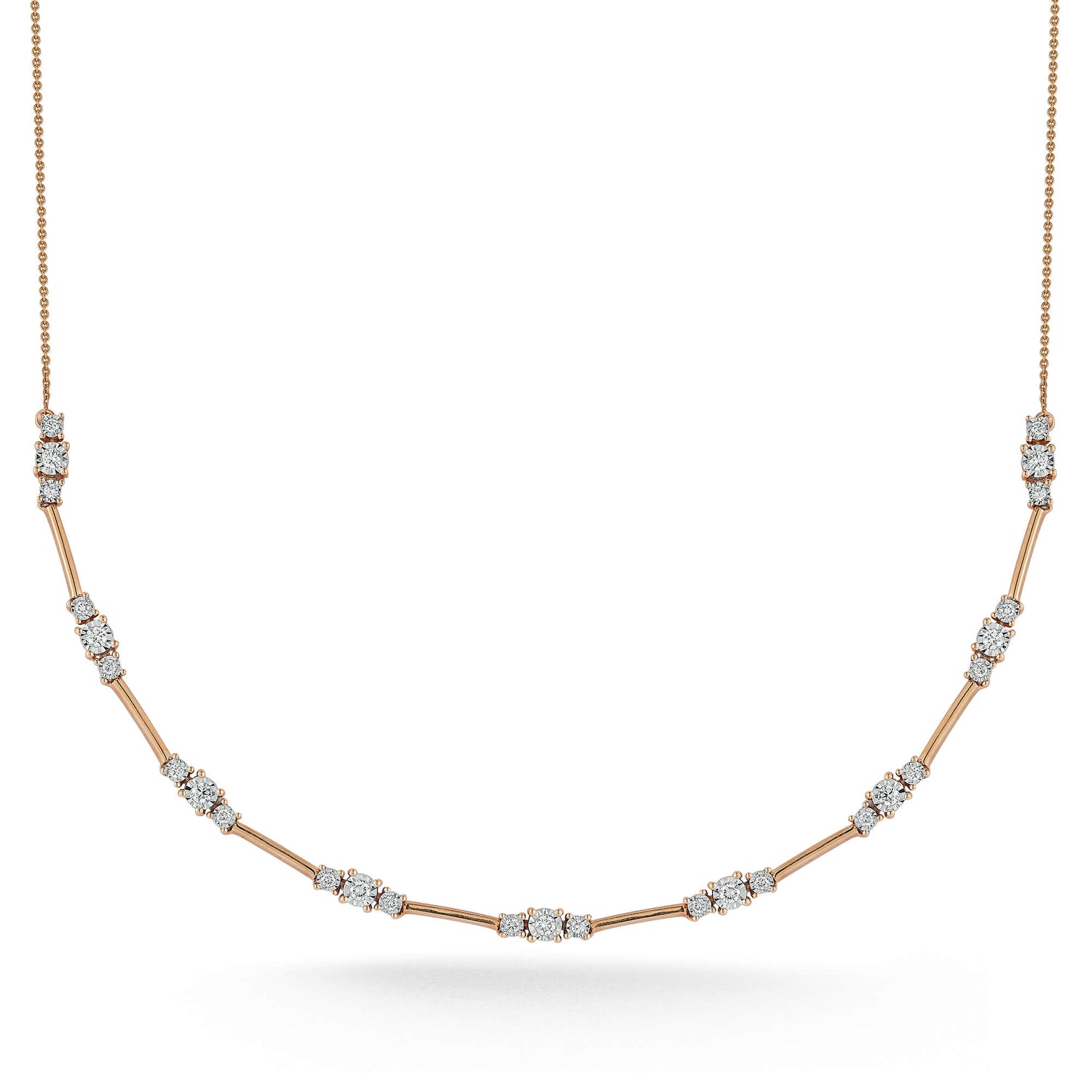 Rose Gold-1^Diamond Tennis Necklaces: Ava Bea Trio Interval Tennis Necklace in Rose Gold