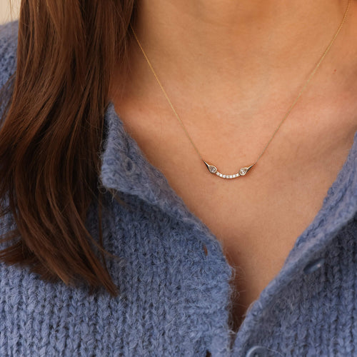 Rose Gold-2^-Designer Diamond Necklaces: Taylor Elaine Curved Bar Necklace in Rose Gold
