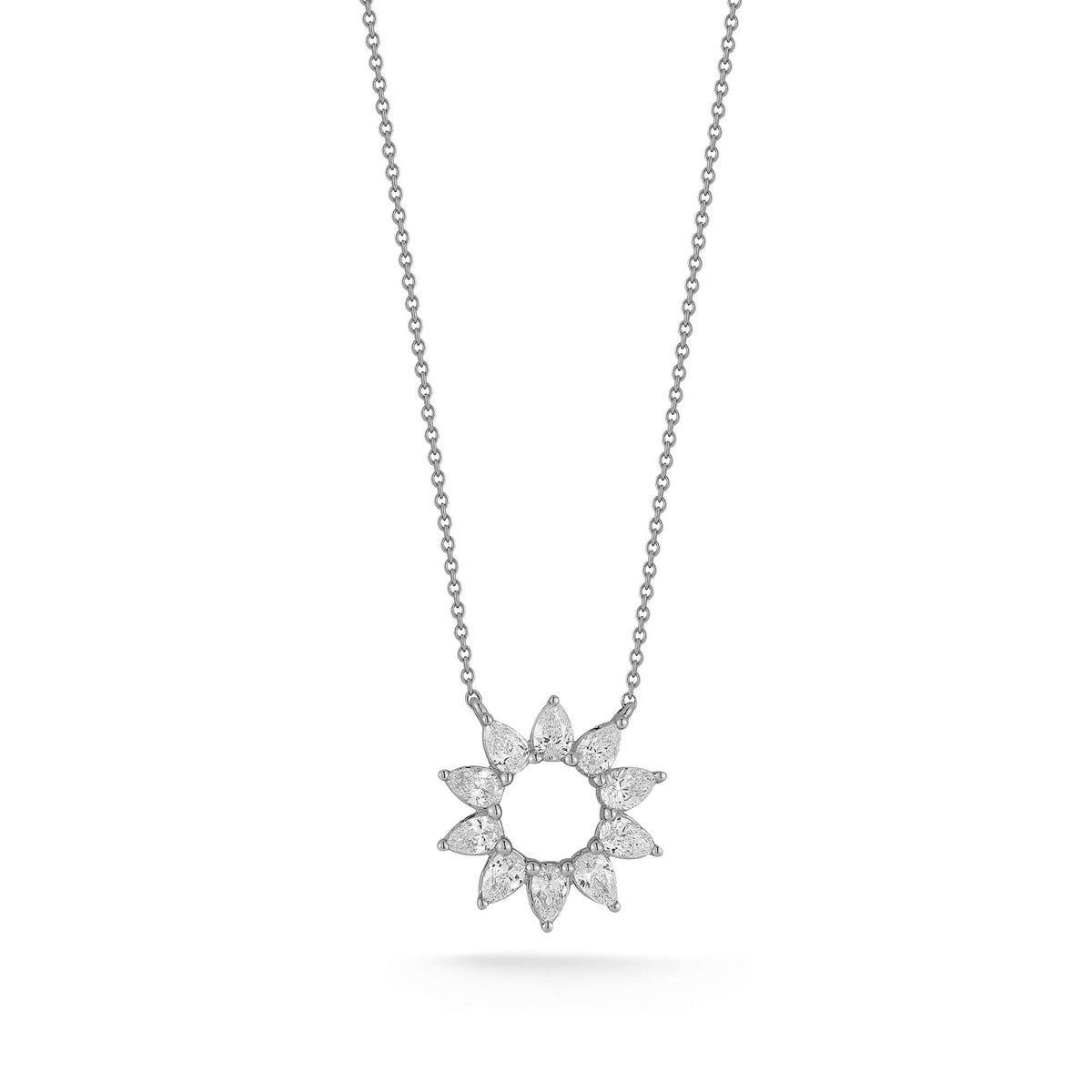 White Gold-1^Diamond Pendant Necklaces: Taylor Elaine Pear Flower Necklace in White Gold 