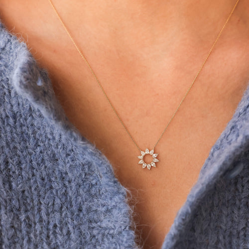 Yellow Gold-3^Diamond Pendant Necklaces: Taylor Elaine Pear Flower Necklace in Yellow Gold 