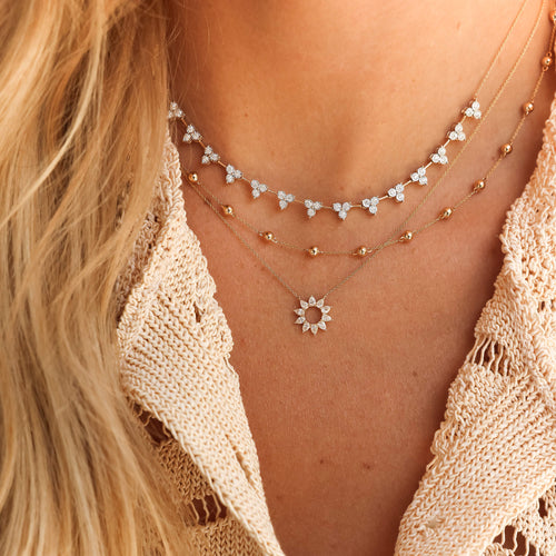 White Gold-3^Diamond Pendant Necklaces: Taylor Elaine Pear Flower Necklace in White Gold 