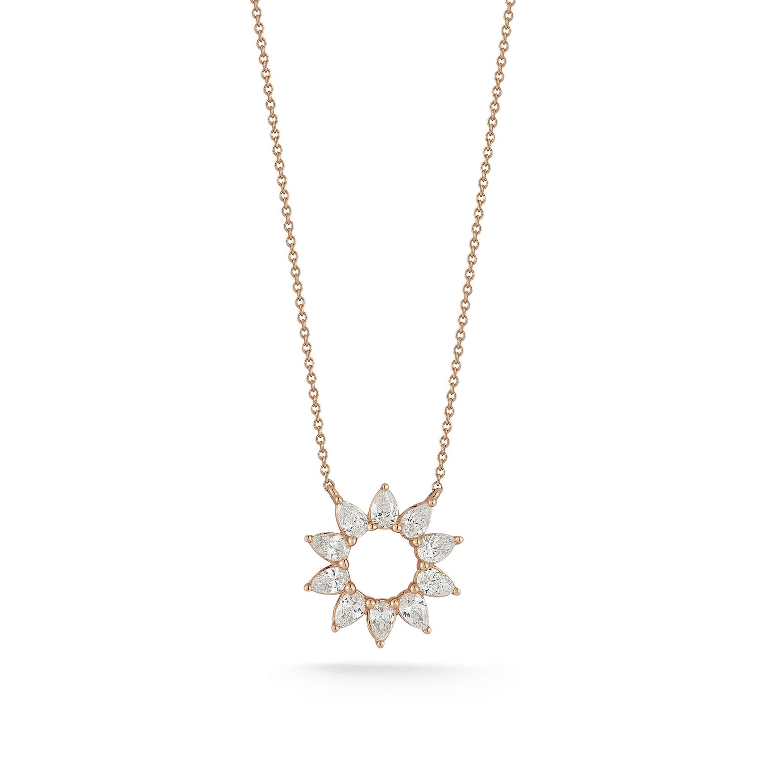 Rose Gold-1^Diamond Pendant Necklaces: Taylor Elaine Pear Flower Necklace in Rose Gold 