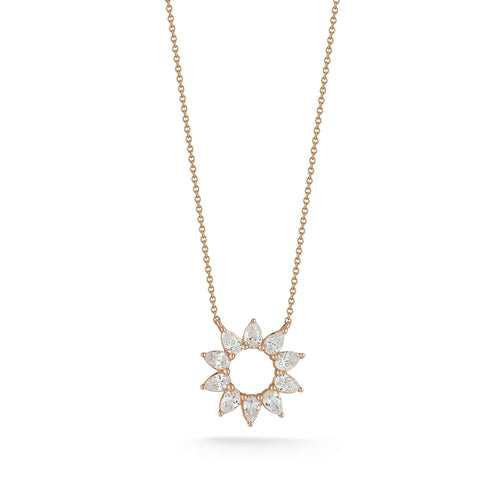 Rose Gold-1^Diamond Pendant Necklaces: Taylor Elaine Pear Flower Necklace in Rose Gold 