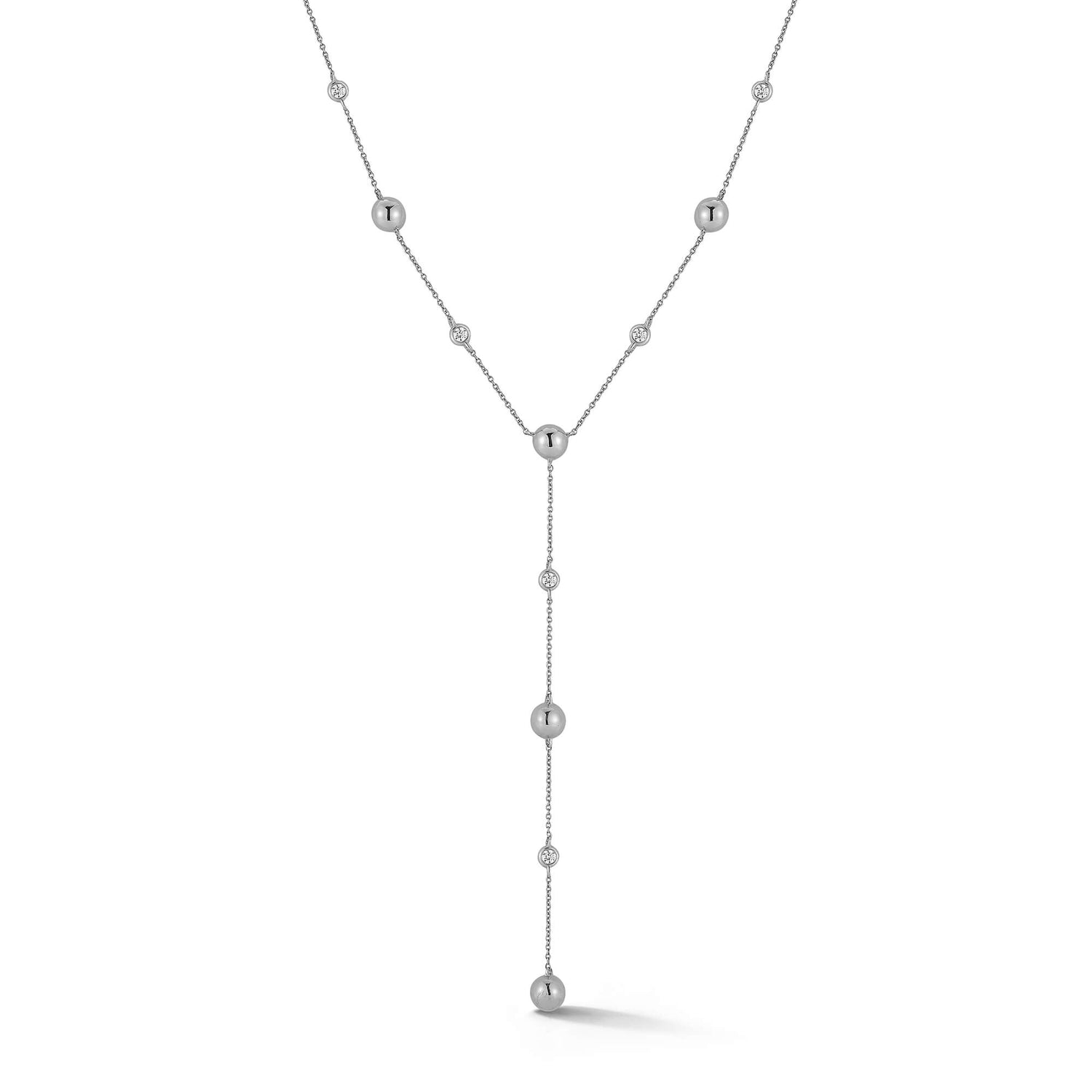 White Gold-1^Designer Diamond Necklaces: Poppy Rae Pebble Lariat Necklace in White Gold