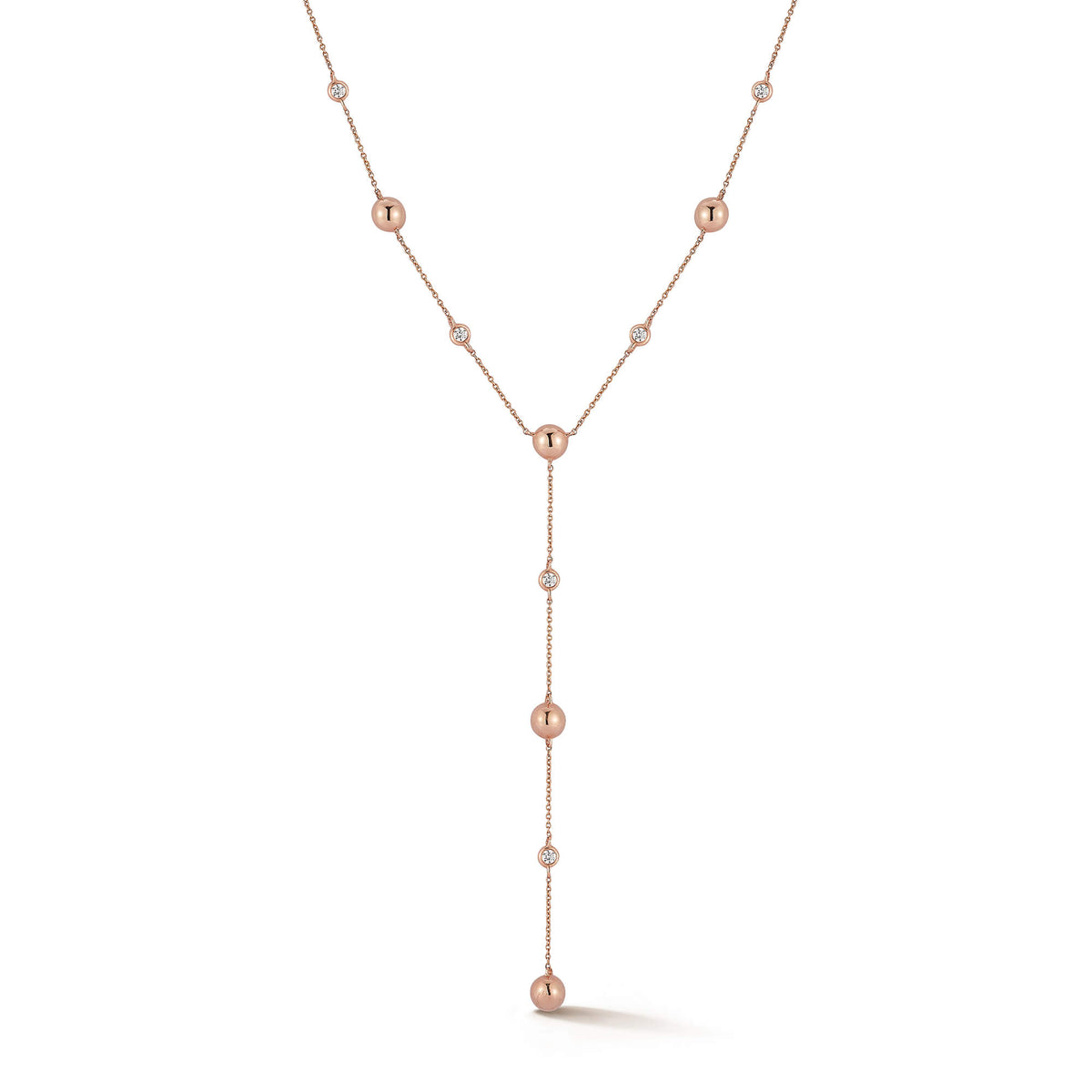 Rose Gold-1^Designer Diamond Necklaces: Poppy Rae Pebble Lariat Necklace in Rose Gold