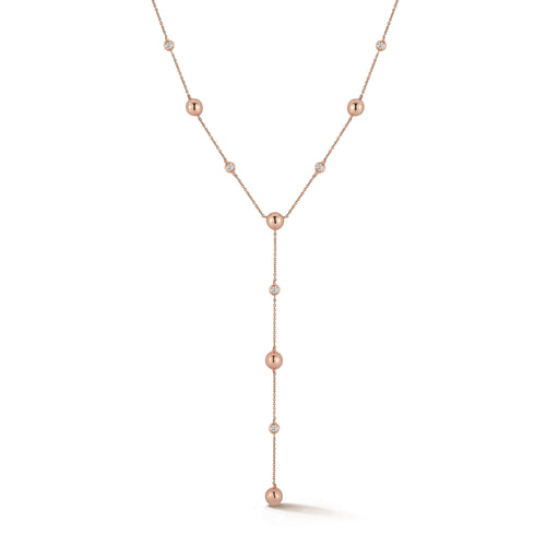 Rose Gold-1^Designer Diamond Necklaces: Poppy Rae Pebble Lariat Necklace in Rose Gold