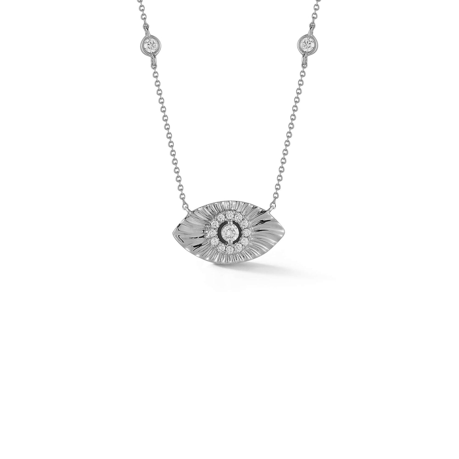 White Gold-1^Diamond Pendant Necklaces: Teddi Paige Bezel Evil Eye Necklace in White Gold