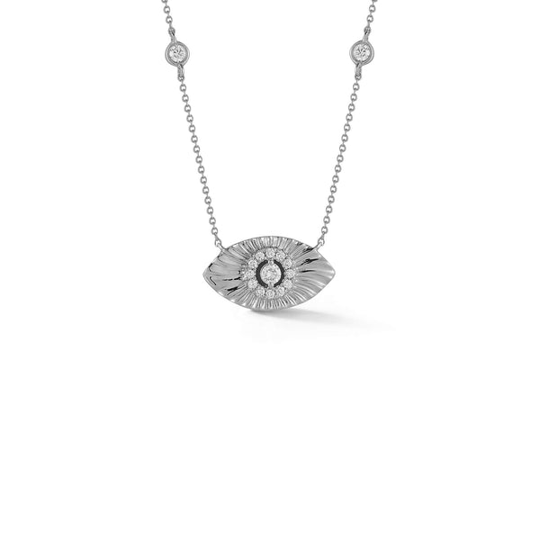 White Gold-1^Diamond Pendant Necklaces: Teddi Paige Bezel Evil Eye Necklace in White Gold