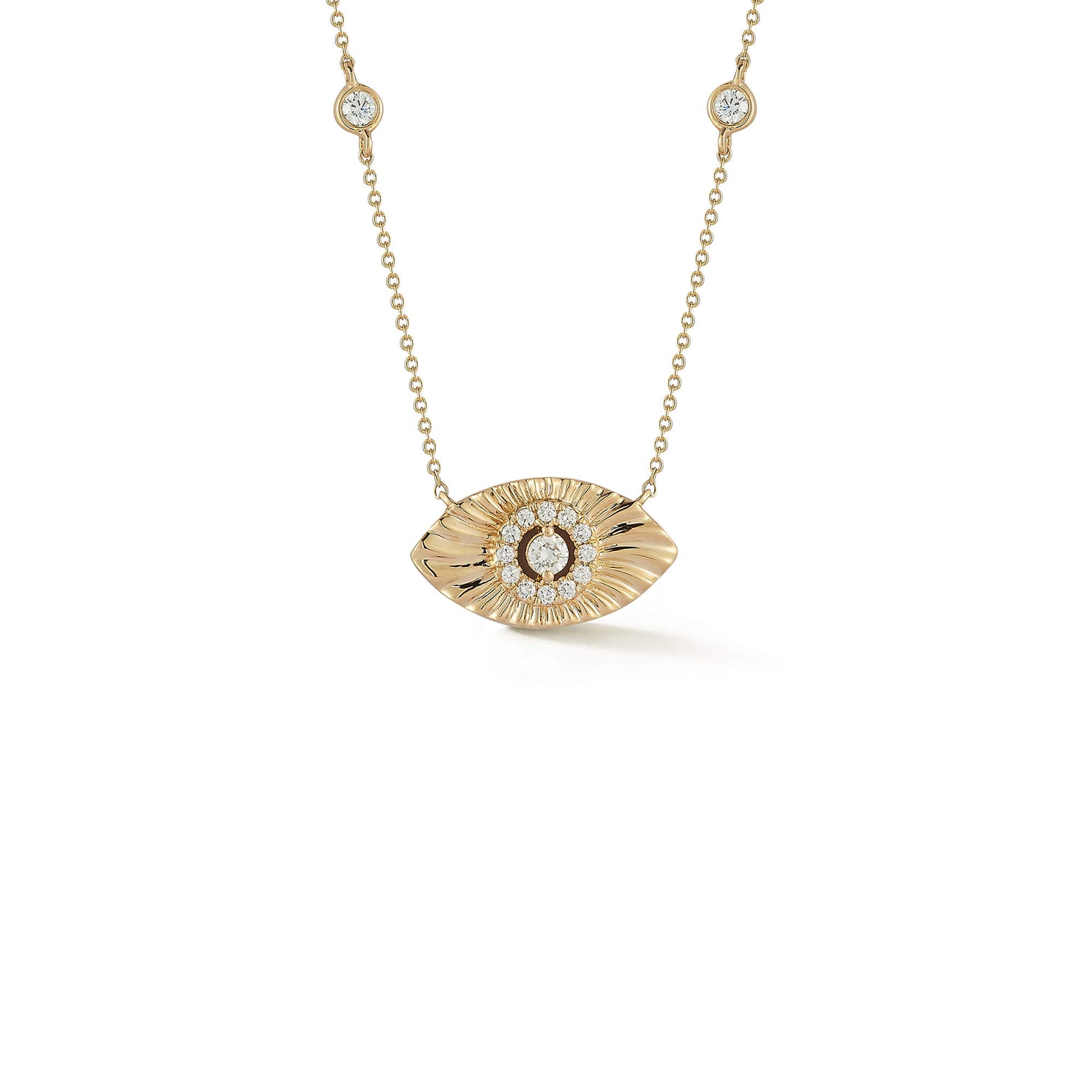 Yellow Gold-1^Diamond Pendant Necklaces: Teddi Paige Bezel Evil Eye Necklace in Yellow Gold