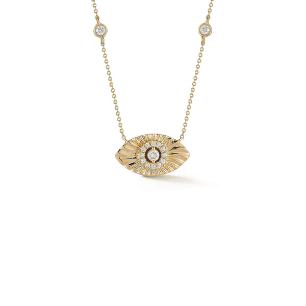 Yellow Gold-1^Diamond Pendant Necklaces: Teddi Paige Bezel Evil Eye Necklace in Yellow Gold
