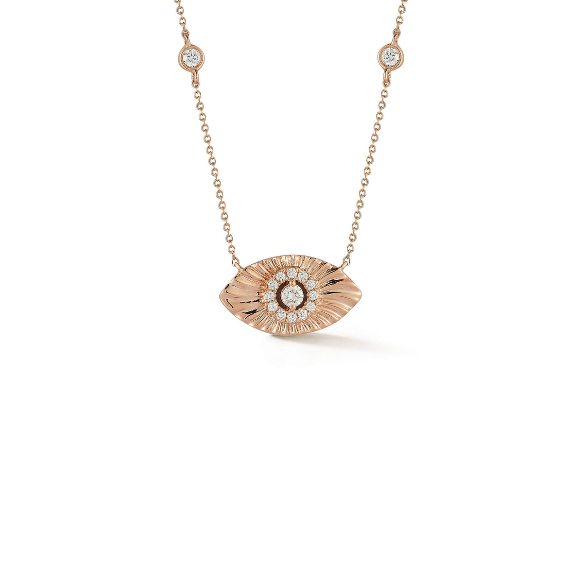 Rose Gold-1^Diamond Pendant Necklaces: Teddi Paige Bezel Evil Eye Necklace in Rose Gold