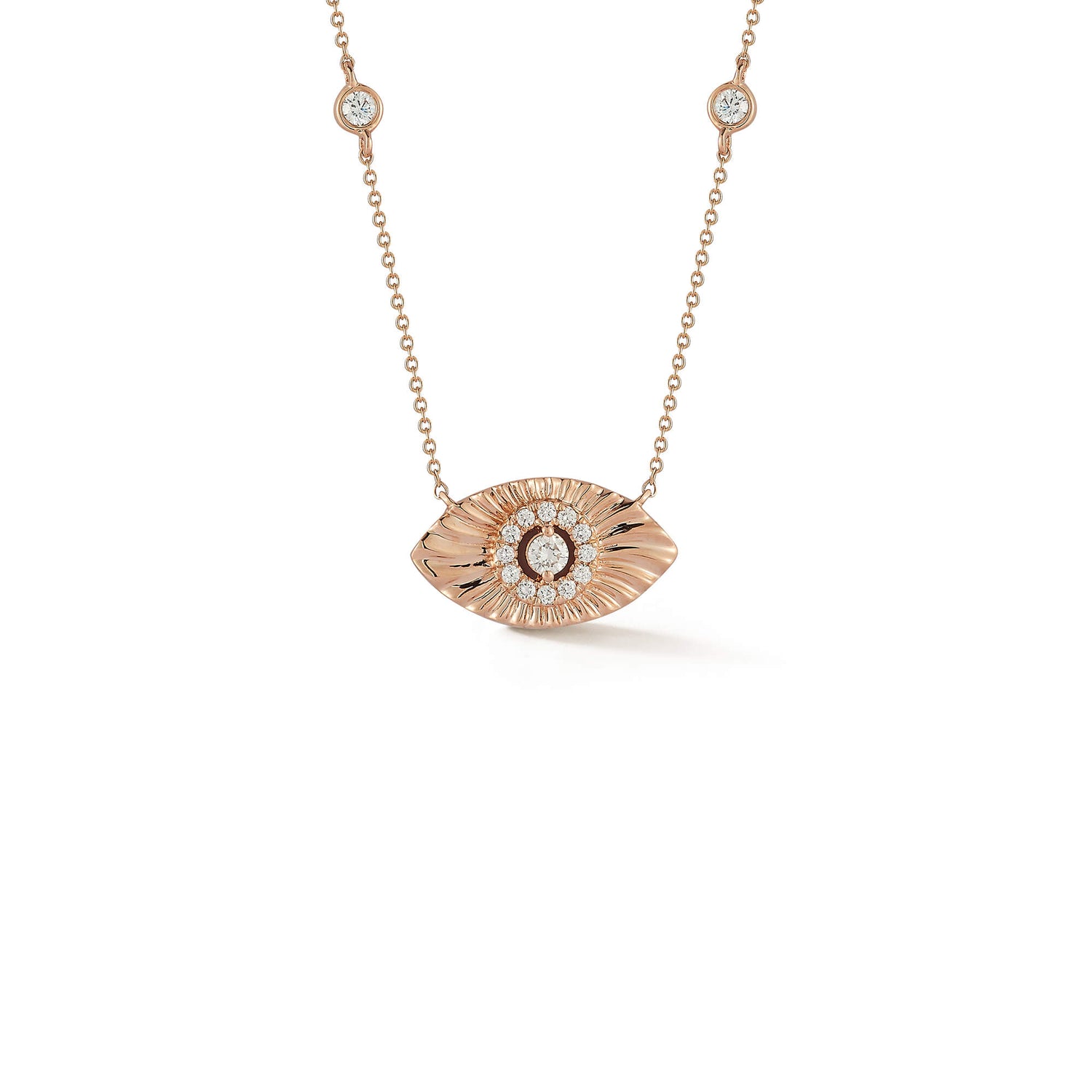 Rose Gold-1^Diamond Pendant Necklaces: Teddi Paige Bezel Evil Eye Necklace in Rose Gold