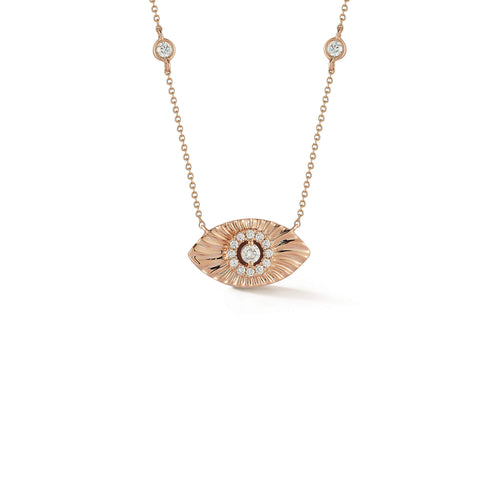 Rose Gold-1^Diamond Pendant Necklaces: Teddi Paige Bezel Evil Eye Necklace in Rose Gold