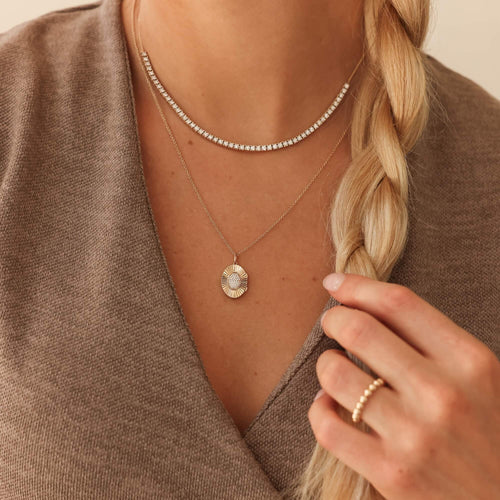 Rose Gold-2^Designer Diamond Necklaces: Teddi Paige Oval Locket Necklace in Rose Gold