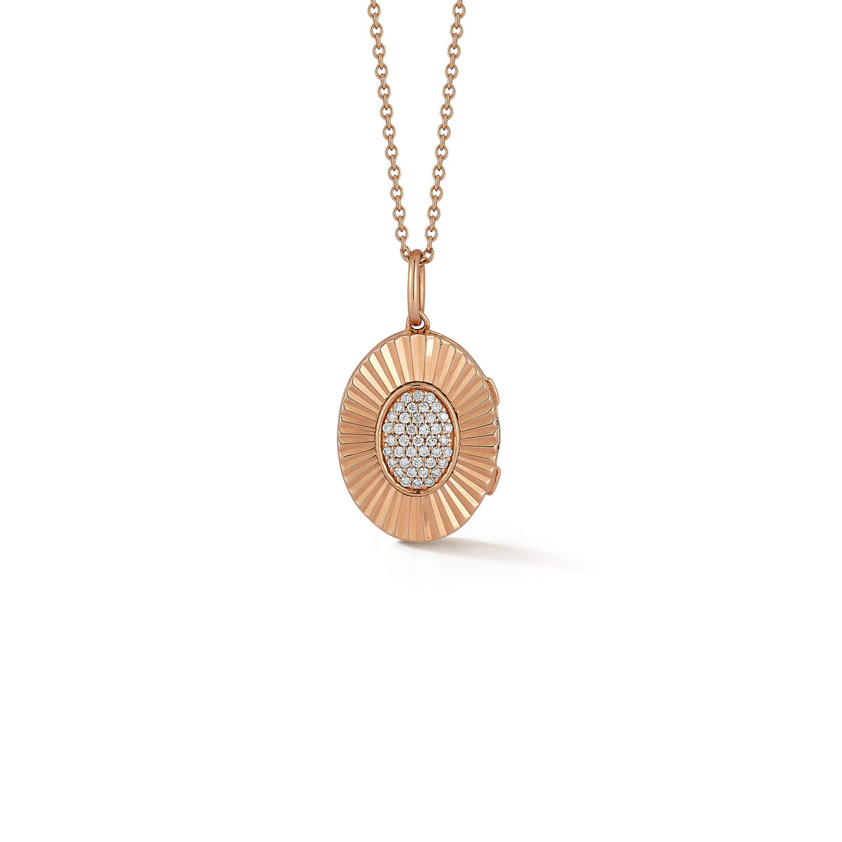 Rose Gold-1^Designer Diamond Necklaces: Teddi Paige Oval Locket Necklace in Rose Gold