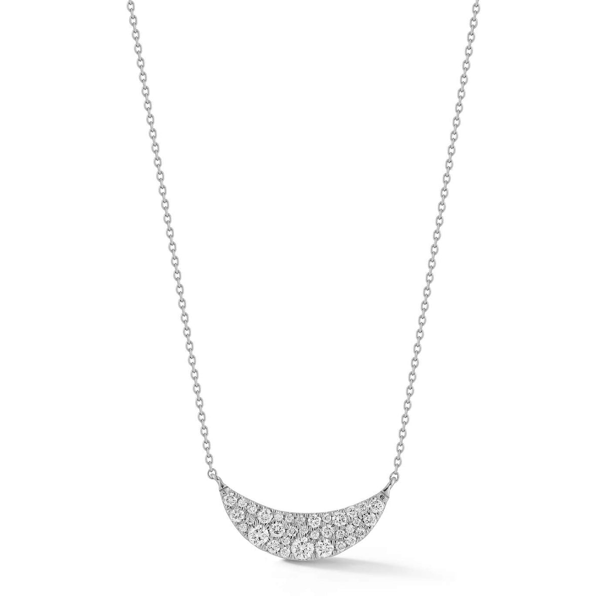 White Gold-1^Diamond Bar Necklaces: DRD Crescent Diamond Bar Necklace in White Gold