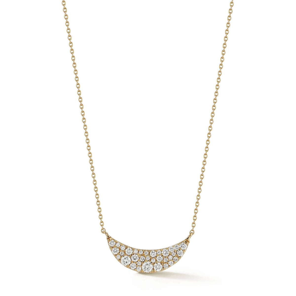 Yellow Gold-1^Diamond Bar Necklaces: DRD Crescent Diamond Bar Necklace in Yellow Gold