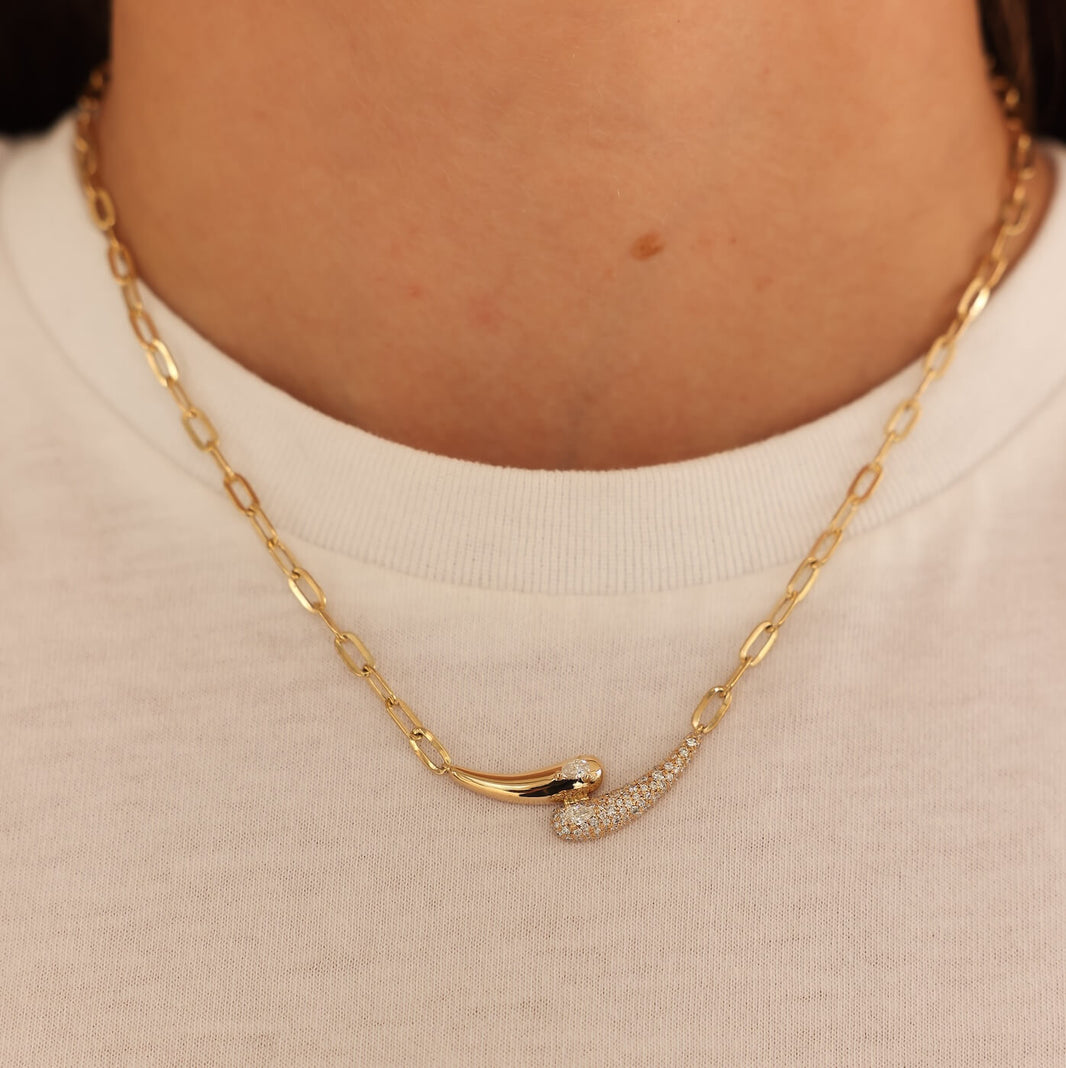 Yellow Gold-2^Diamond Bar Necklaces: Taylor Elaine Paperclip Bypass Necklace in Yellow Gold